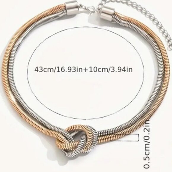 White & Gold Electro-Plated Twisted Snake Chain Knot Necklace - Picture 3 of 4